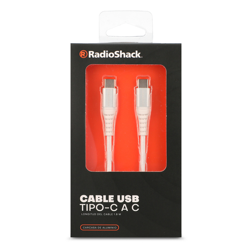 Cable USB Tipo C a C RadioShack Trenzado 1.8 m Blanco