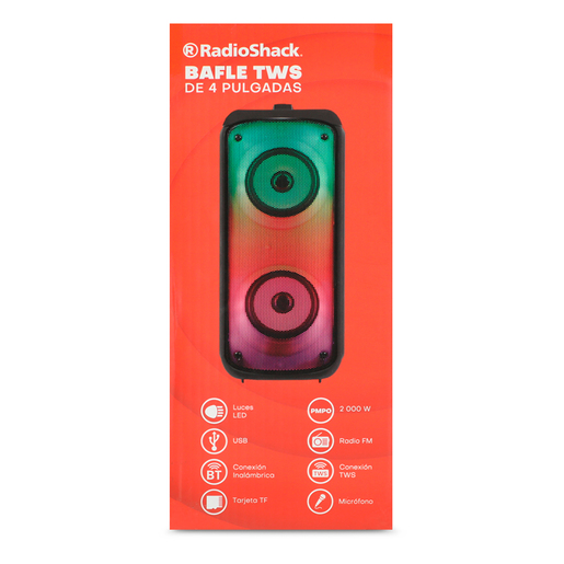 Bafle Doble Recargable RadioShack 4 pulg. Luz Frontal Flama Bluetooth USB