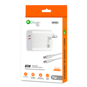 Cargador Dual de Pared para Celular Tipo C DBugg 65W Blanco Cargador Dual de Pared para Celular Tipo C DBugg 65W Blanco