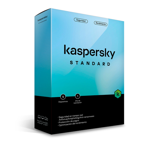 Antivirus Kaspersky Standard Licencia 1 año 5 dispositivos PC/macOS/iOS y Android