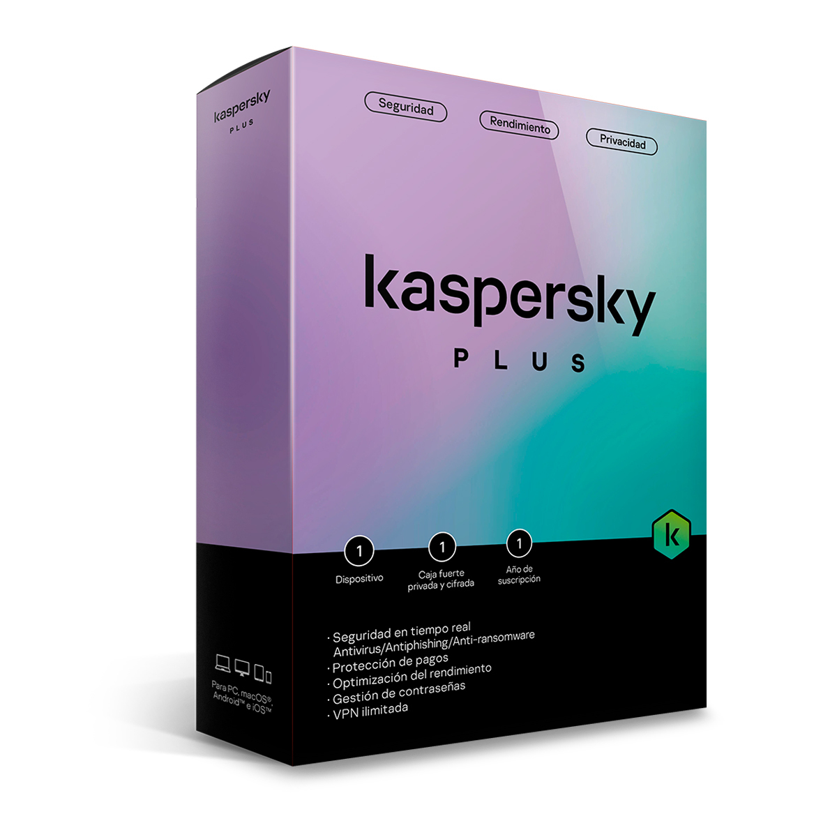 Antivirus Kaspersky Plus Licencia 1 año 1 dispositivo PC/macOS/iOS y Android