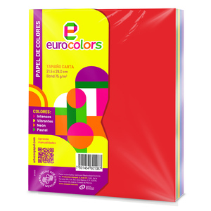 Papel Bond Carta Eurocolors 100 hojas Colores Intensos Papel Bond Carta Eurocolors 100 hojas Colores Intensos