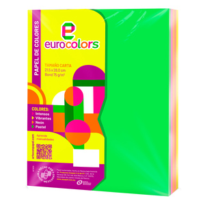Papel Bond Carta Eurocolors Colores Neón 100 hojas