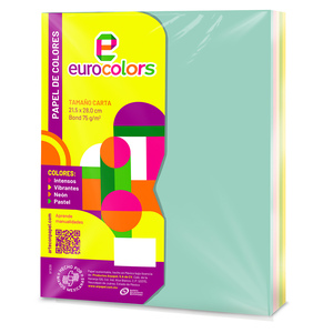 Papel Bond Carta Eurocolors Colores Pastel 100 hojas 