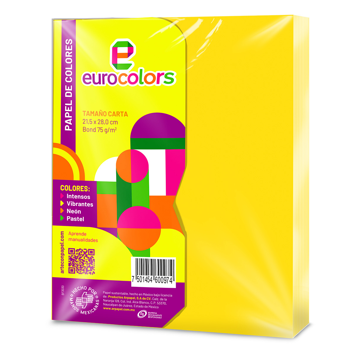 Papel Bond Carta Eurocolors 100 hojas Amarillo | Office Depot Mexico