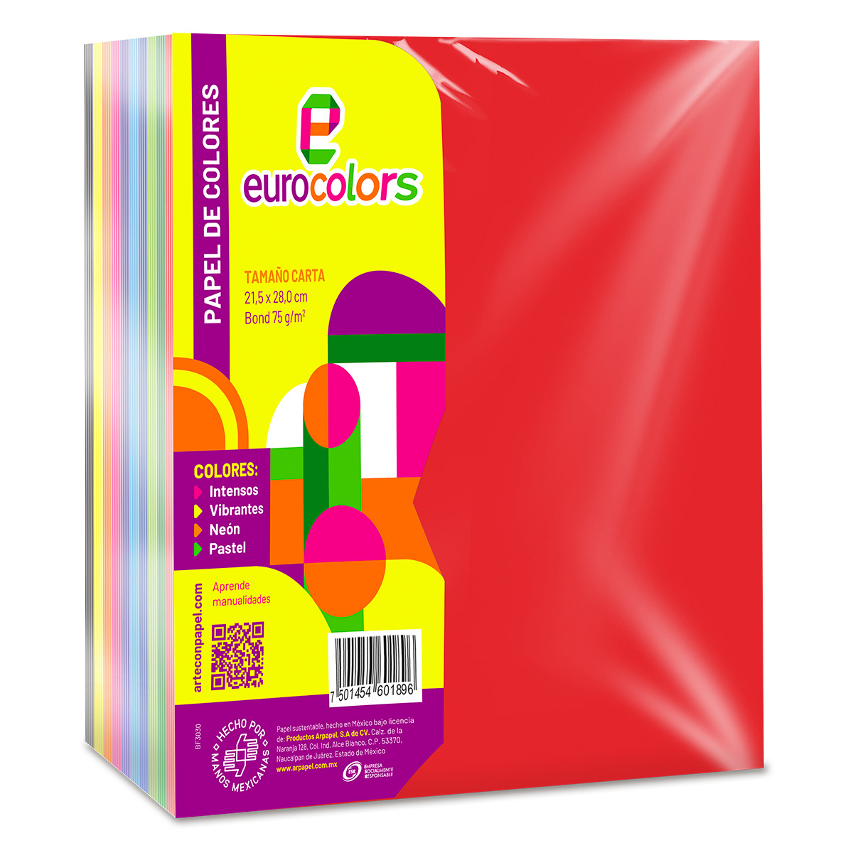 Papel Bond Carta Eurocolors Colores 500 hojas