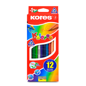 Lápices de Colores Triangulares Kores 12 piezas Incluye Sacapuntas Lápices de Colores Triangulares Kores 12 piezas Incluye Sacapuntas
