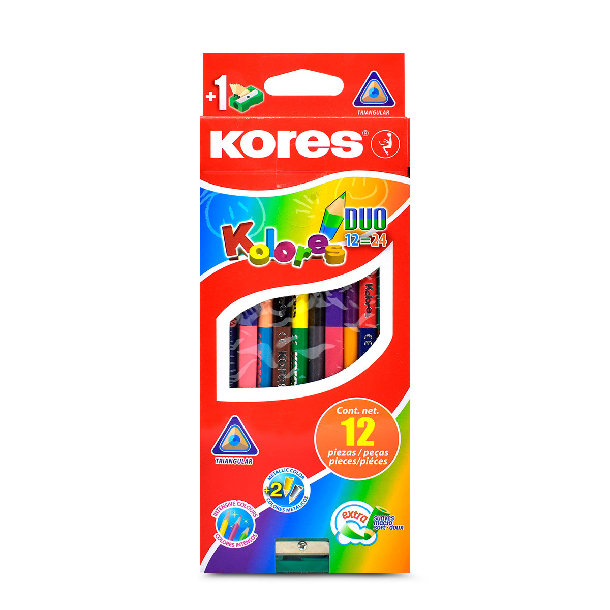 Lápices de Colores Dúo Kores Triangulares 12 piezas | Office Depot Mexico