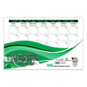 Organizador Planeador Mensual Ecológica D1 43 x 28 cm 12 hojas Organizador Planeador Mensual Ecológica D1 43 x 28 cm 12 hojas