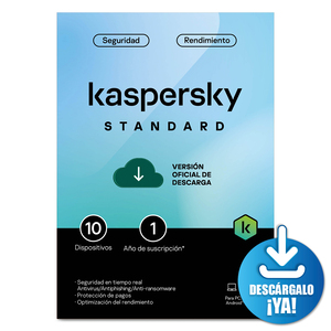 Antivirus Kaspersky Standard Licencia 1 año 10 dispositivos PC/macOS/iOS y Android Descargable