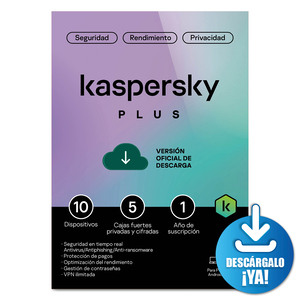 Antivirus Kaspersky Plus Licencia 1 año 10 dispositivos PC/macOS/iOS y Android Descargable