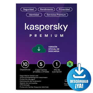 Antivirus Kaspersky Premium Licencia 1 año 10 dispositivos PC/macOS/iOS y Android Descargable