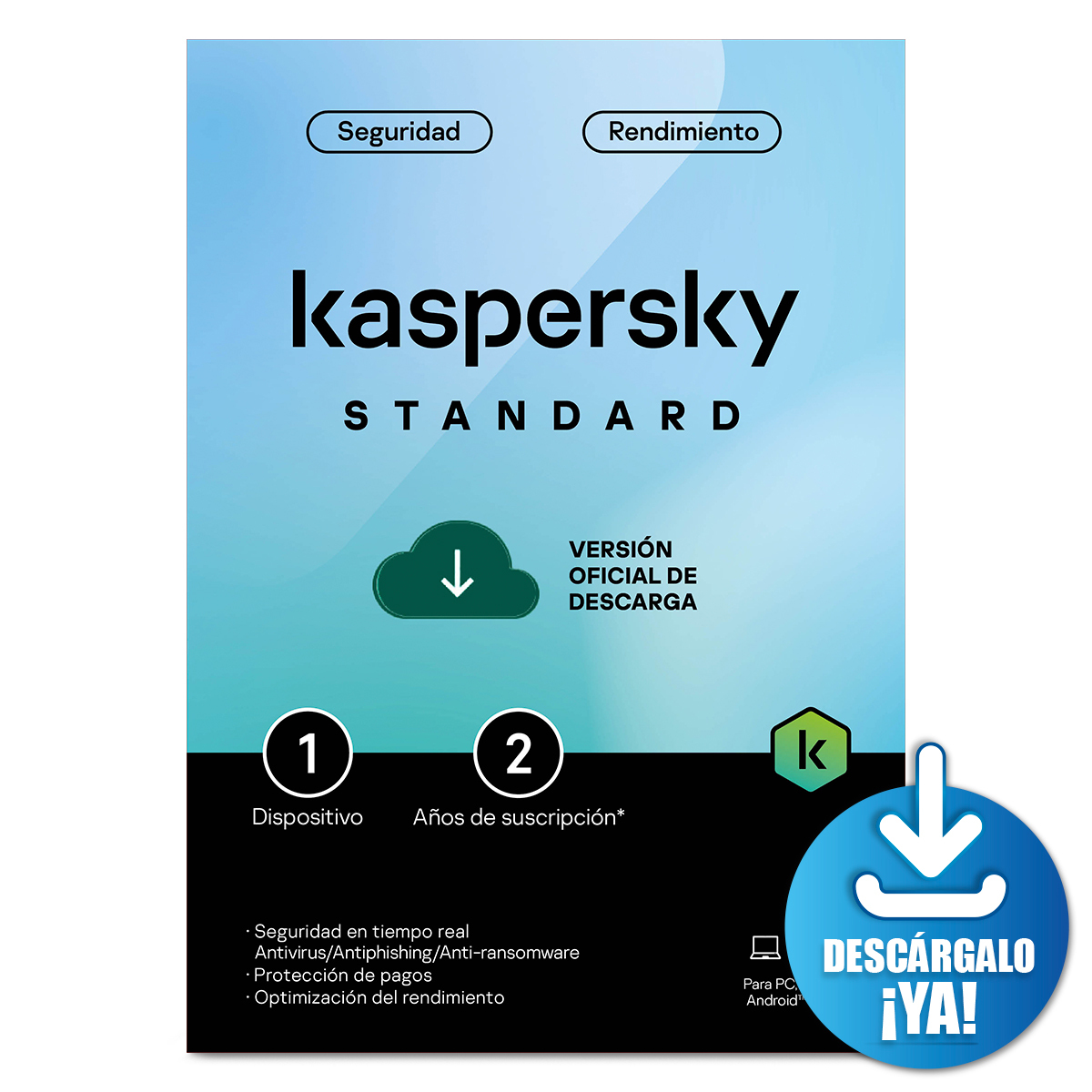 Antivirus Kaspersky Standard Licencia 2 años 1 dispositivo PC/macOS/iOS y Android Descargable