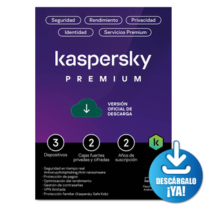 Antivirus Kaspersky Premium Licencia 2 años 3 dispositivos PC/macOS/iOS y Andriod Descargable