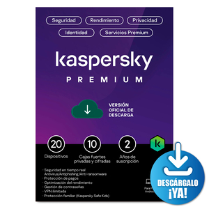 Antivirus Kaspersky Premium Licencia 2 años 20 dispositivos PC/macOS/iOS y Android Descargable