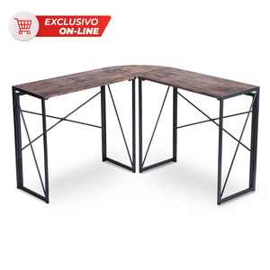 Escritorio en L Plegable Home Make Albertin MDF y Metal Café Escritorio en L Plegable Home Make Albertin MDF y Metal Café