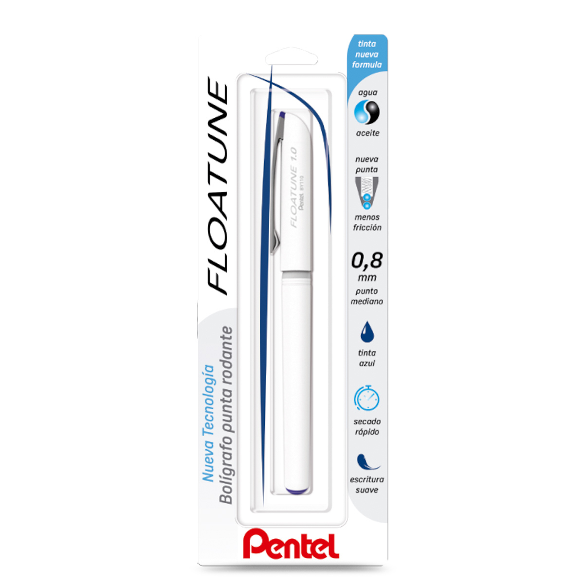 Pluma Floatune Pentel Punta Rodante Tinta Azul