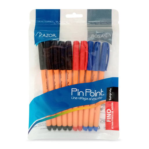 Pluma Razor Plumas Azor Punto Fino Colores 10 piezas | Office Depot Mexico