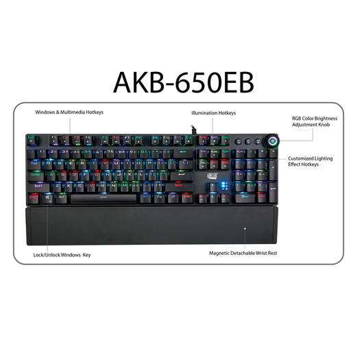 Teclado Gamer Alámbrico Adesso AKB-650EB Mecánico Programable RGB