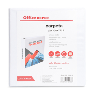 Carpeta Carta con Arillo en D de 1.5 pulg. Office Depot Blanco Carpeta Carta con Arillo en D de 1.5 pulg. Office Depot Blanco
