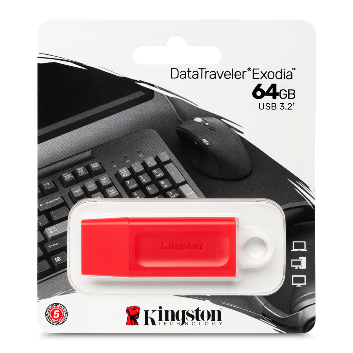 Memoria USB Kingston Datatraveler Exodia 64gb 3.2 Rojo