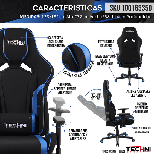 Silla Techni Sport RTA-TSF71 Ajustable Negro con Azul