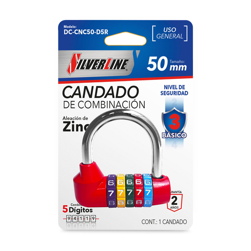 Candado de Combinación Silverline Cilindro 5 dígitos Rojo