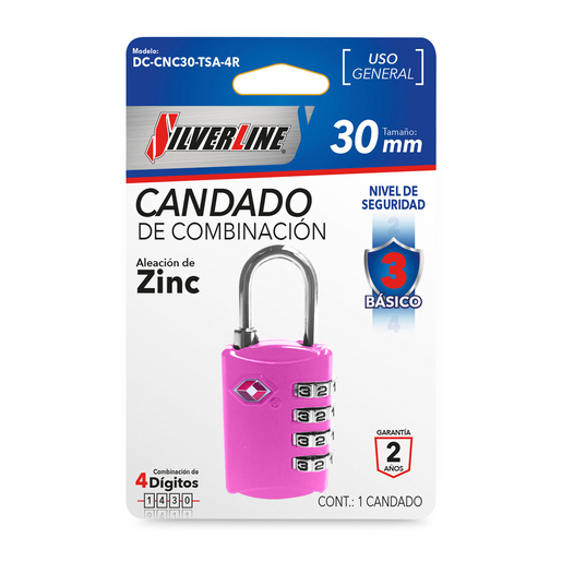 Candado de Combinación Silverline 4 dígitos Rosa