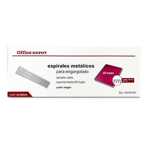 Espirales Dobles de Metal Office Depot 3/8 de pulg. Negro 20 piezas Espirales Dobles de Metal Office Depot 3/8 de pulg. Negro 20 piezas