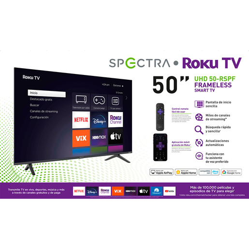 Pantalla Spectra Smart TV Roku 50 pulg. 50-RSPF Led UHD 4K