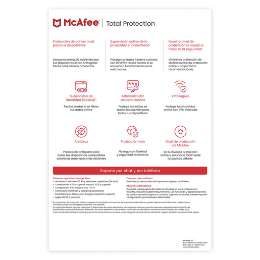 Antivirus McAfee Total Protection Licencia 1 año 10 dispositivos