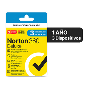 Antivirus Norton 360 Delux Licencia 1 año 3 dispositivo PC/macOS/iOS y Android