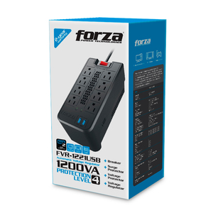 Regulador de Voltaje Automático Forza 1200 VA 8 contactos 2 USB
