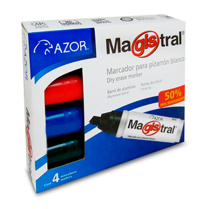 Marcador para Pizarrón Blanco Azor Magistral 4 piezas Marcador para Pizarrón Blanco Azor Magistral 4 piezas