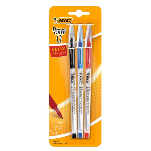 Plumas Bic Diamante Grip Punto grueso Tinta negra roja azul 3 piezas | Office  Depot Mexico