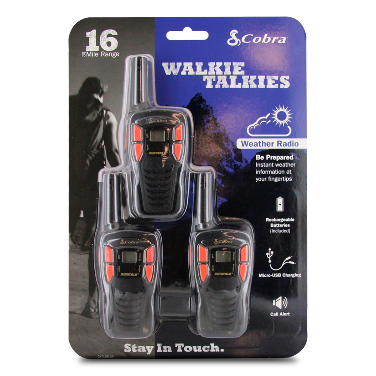 Walkie Talkies Cobra ACXT 1453 16 millas 22 canales Negro 3 piezas
