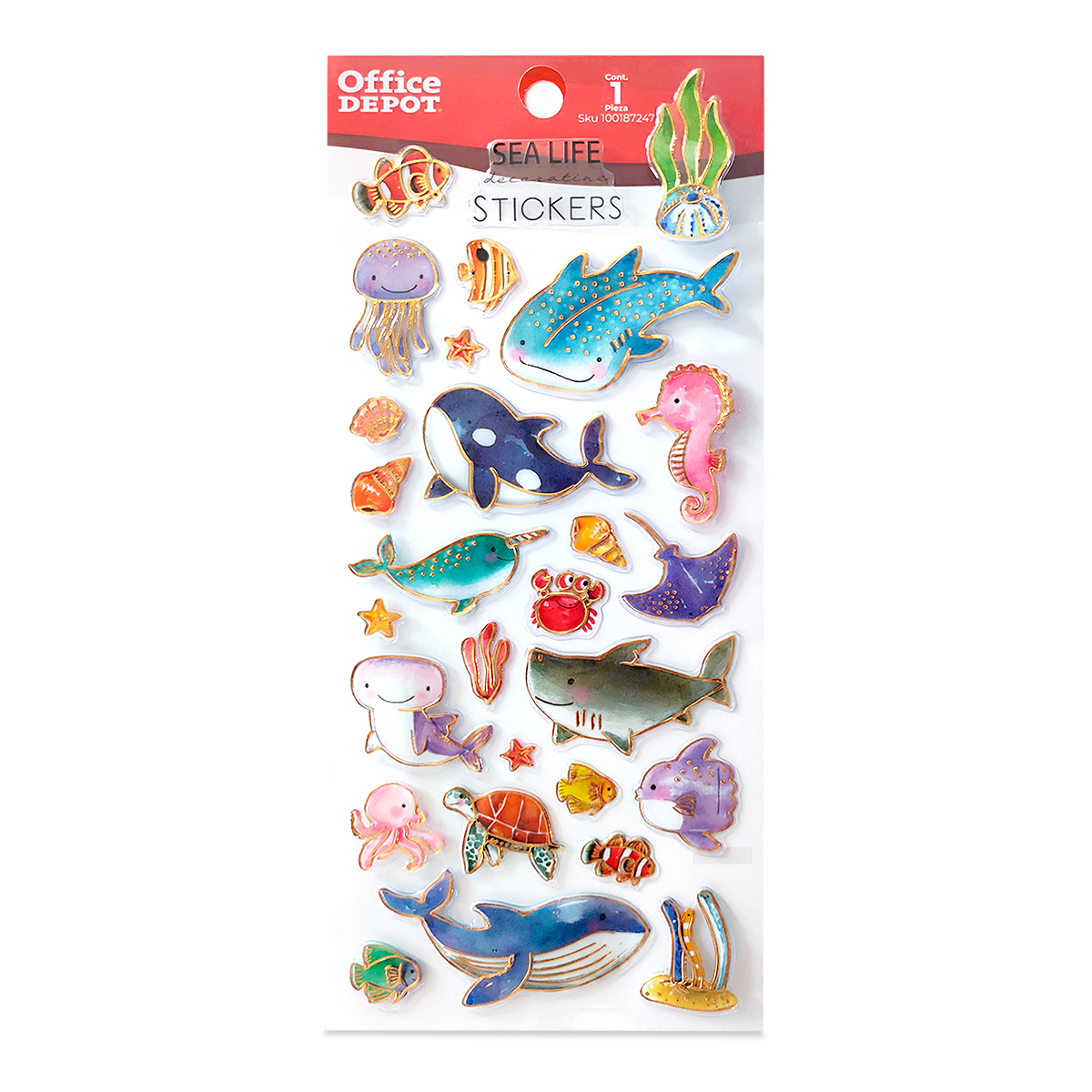 30 Etiquetas Adhesivas Multiusos - Tamaño 7.6x22.9 Cm, Diseño Animales Marinos, Papel Brillante, Removibles, Para Escuela, Eventos, Organización