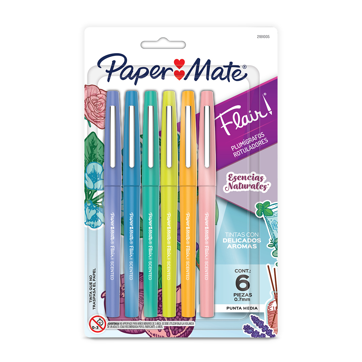 Bolígrafo con Aroma Paper Mate Flair 6 piezas