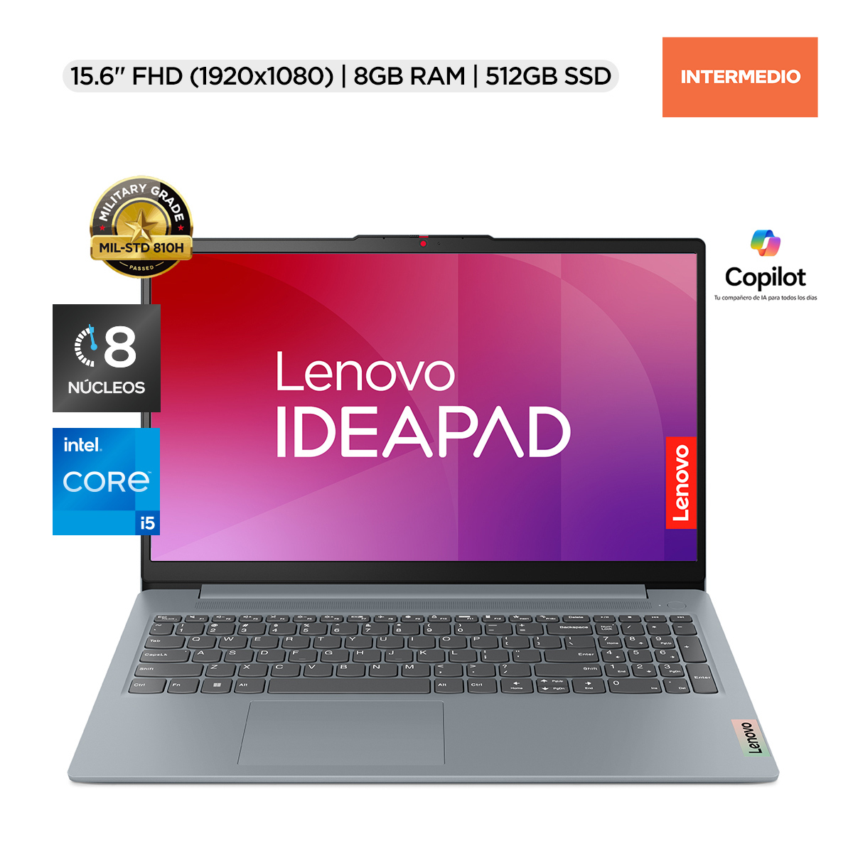 Laptop Lenovo IdeaPad Slim 3 Intel Core i5 8GB RAM 512GB SSD 15.6 pulgadas
