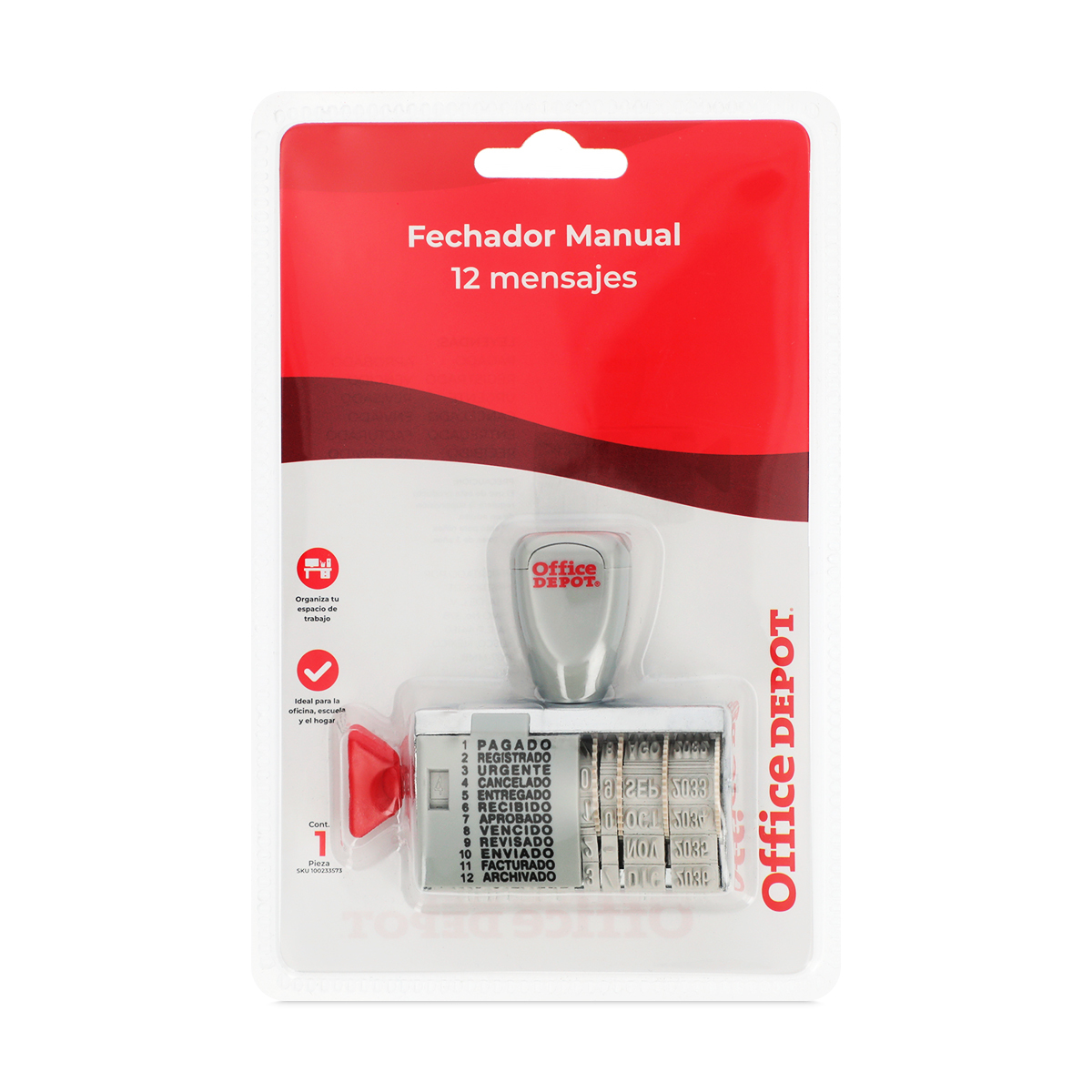 Sello Mini 12 Mensajes Office Depot con Fechador Manual