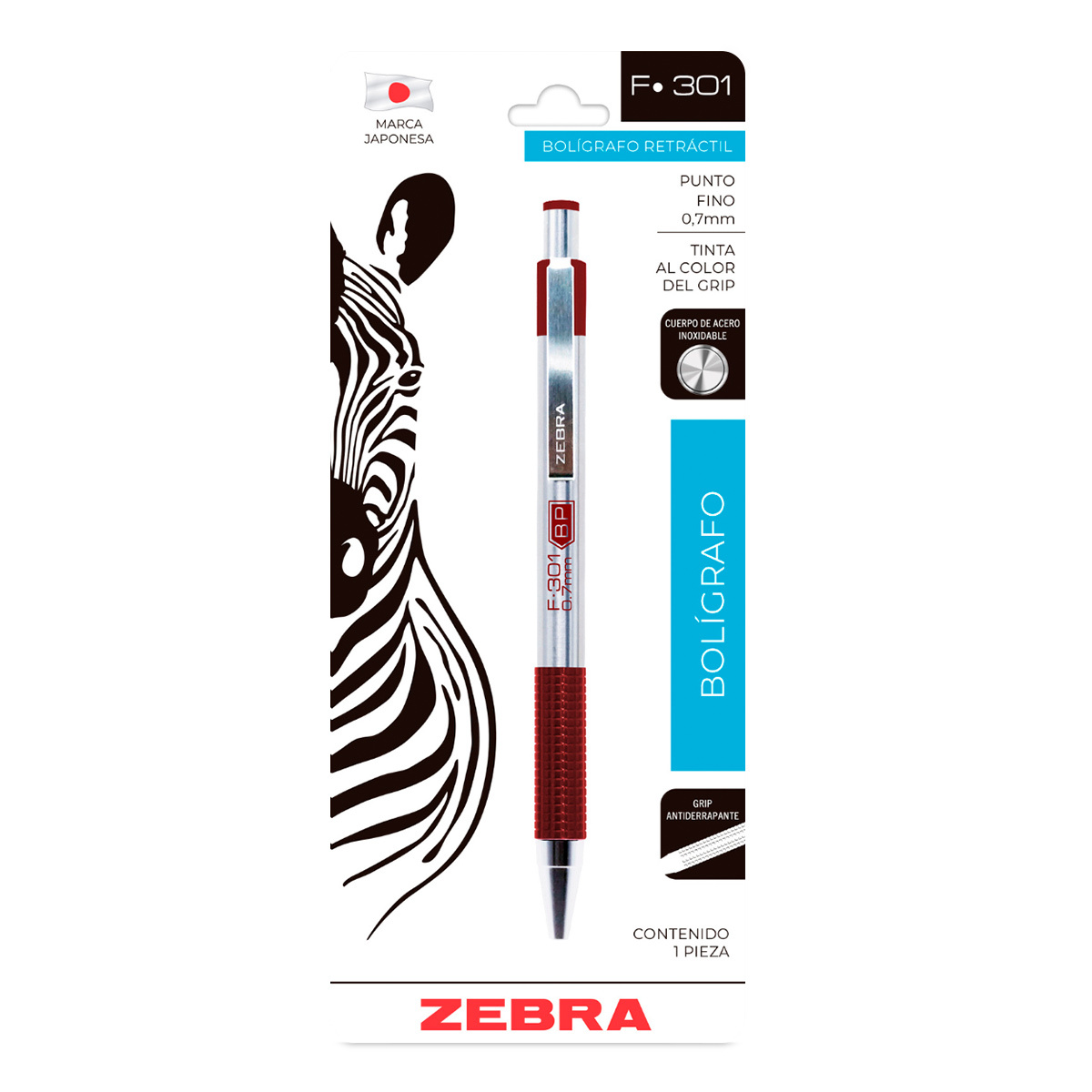 Bolígrafo Retráctil Zebra F-301 Punto Fino Tinta Vino