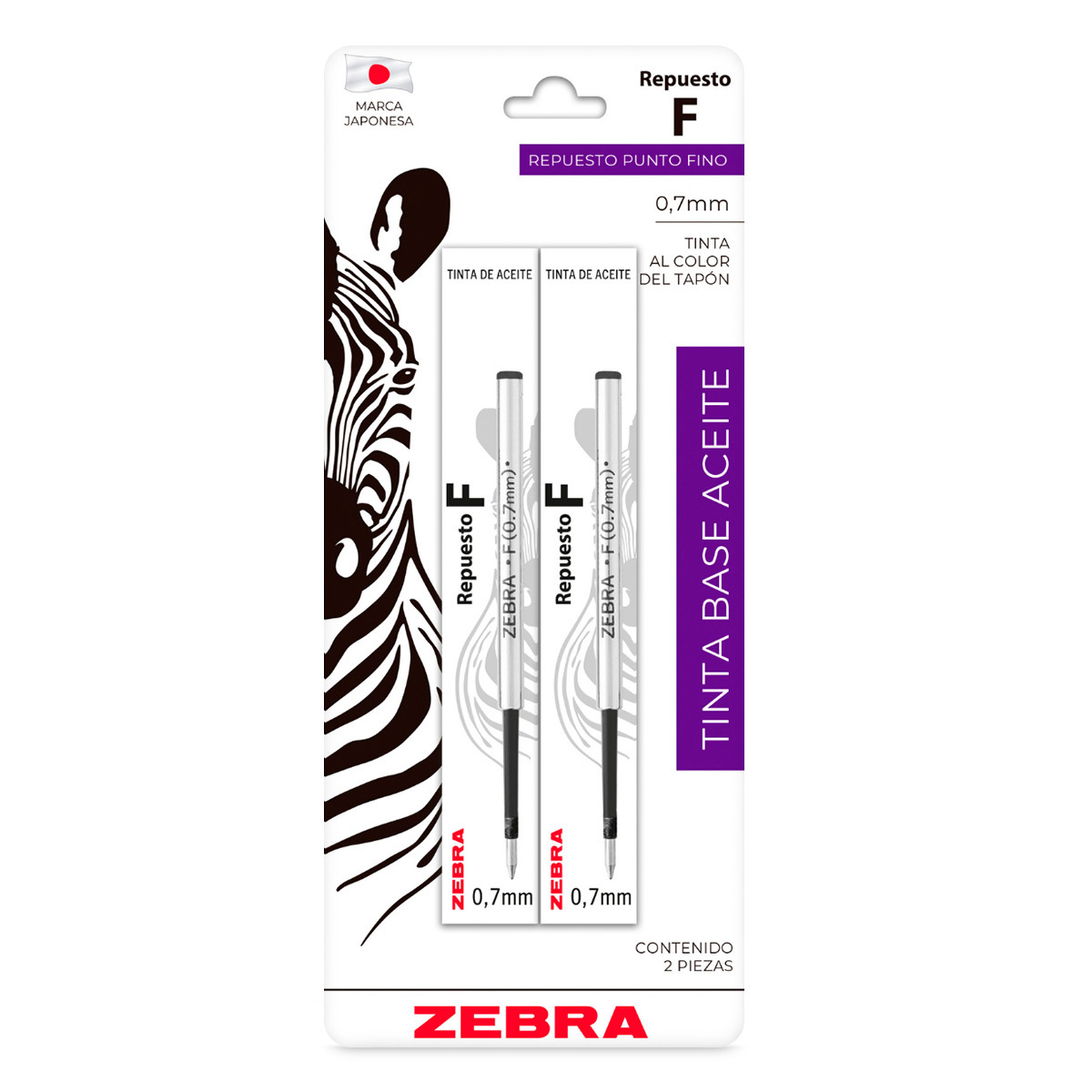 Repuesto para Bolígrafo Zebra F Punto Fino Tinta Negra 2 piezas