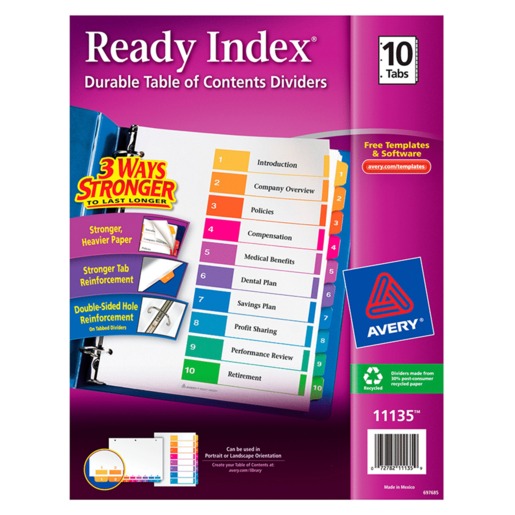 1432 R Separadores Avery Números 10 Pestañas Multicolor | Office Depot Mexico