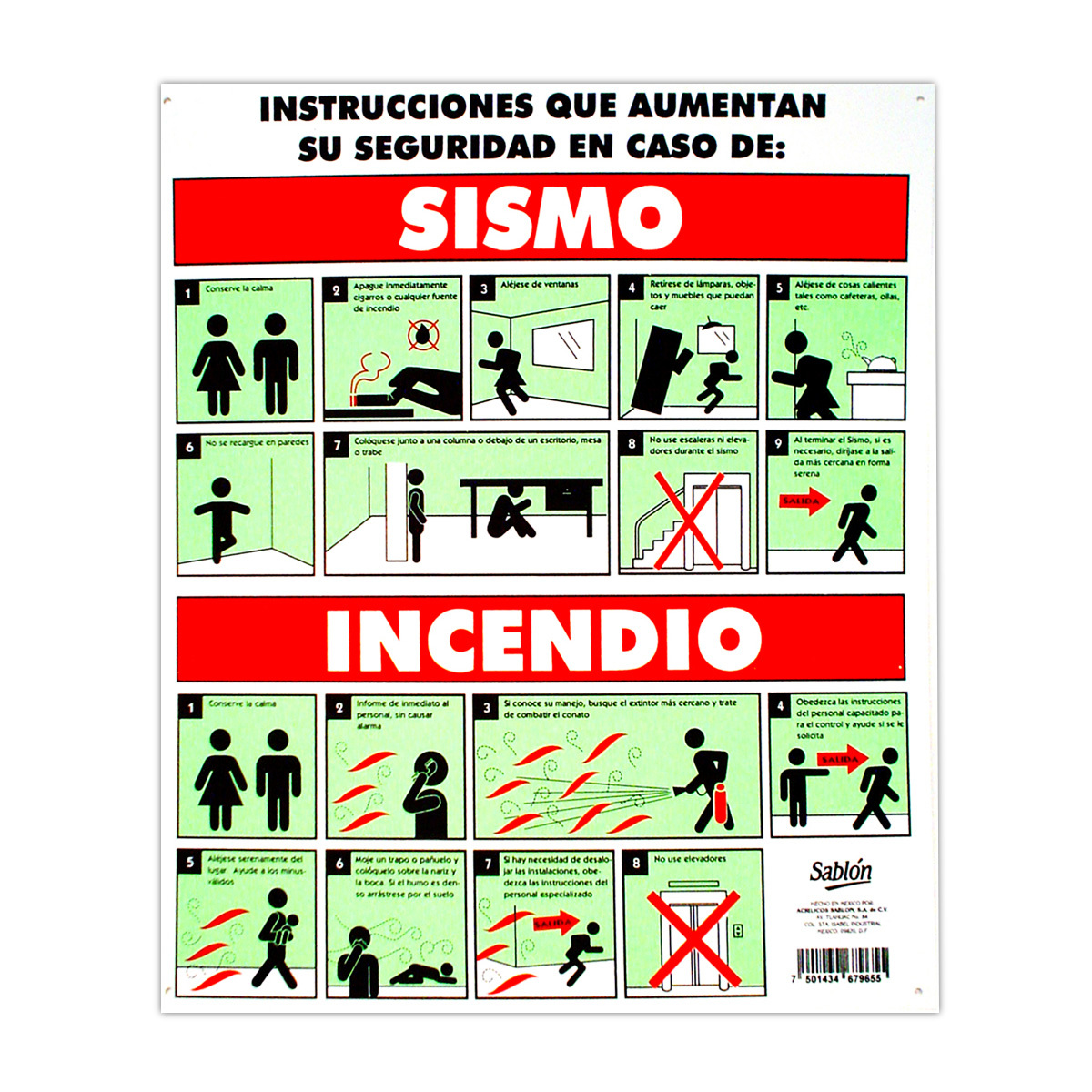 LETRERO SABLON EN CASO DE SISMO INCENDIO (33X40) | Office Depot Mexico