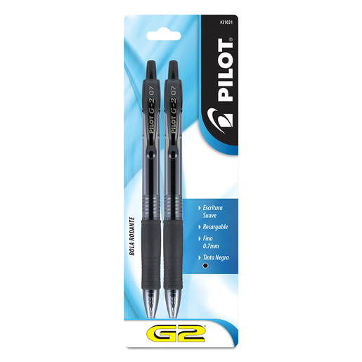 Plumas de Gel Retráctiles Pilot Pen G2 / Punto fino / Tinta negra / 2 piezas