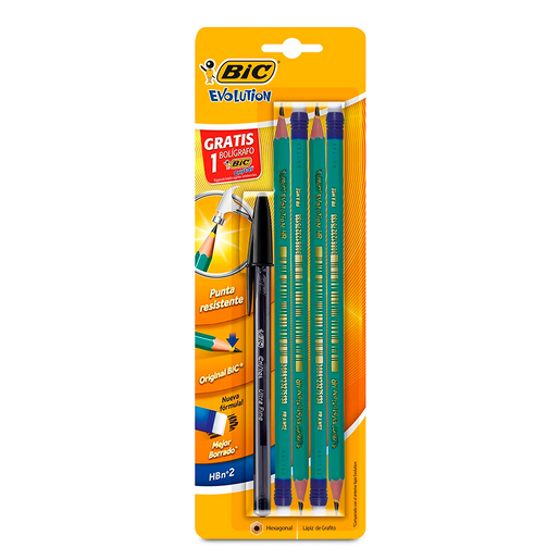 Lápices de Grafito Hexagonales Bic Evolution / HB No.2 / Turquesa / 4 piezas