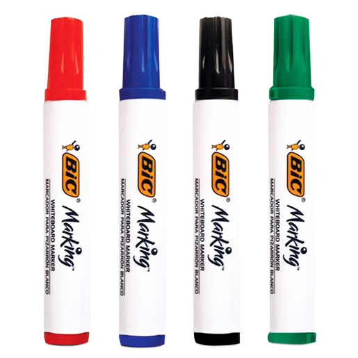 Marcadores para Pizarrón Blanco y Borrador Bic Marking / Punta cincel / Negro azul rojo verde / 5 piezas