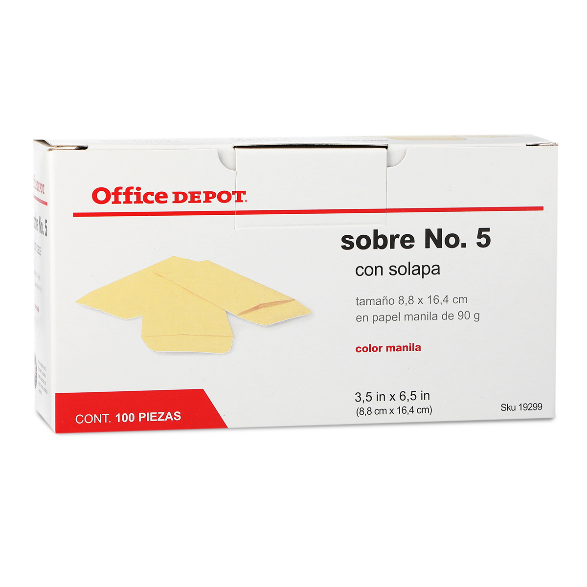 Sobre de Papel Office Depot No. 5 Manila 100 piezas