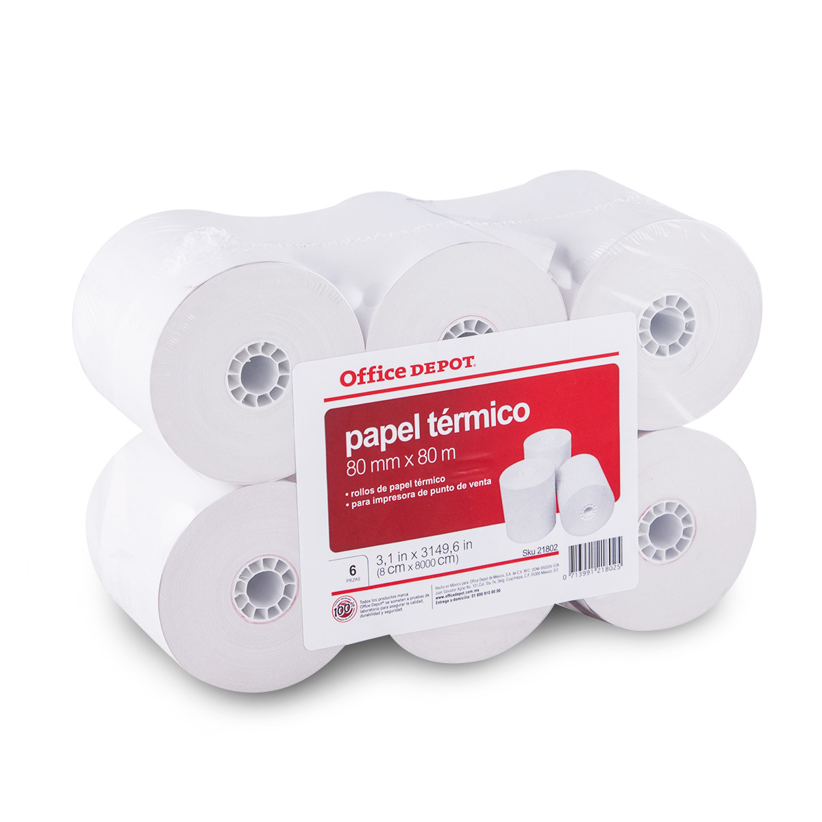 Rollos de Papel Térmico para Impresoras Punto de Venta Office Depot 21802  Blanco Empaque 6 piezas | Office Depot Mexico