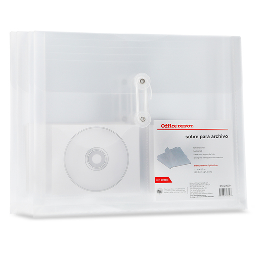 Sobre Office Depot Horizontal Plástico Carta 5 piezas